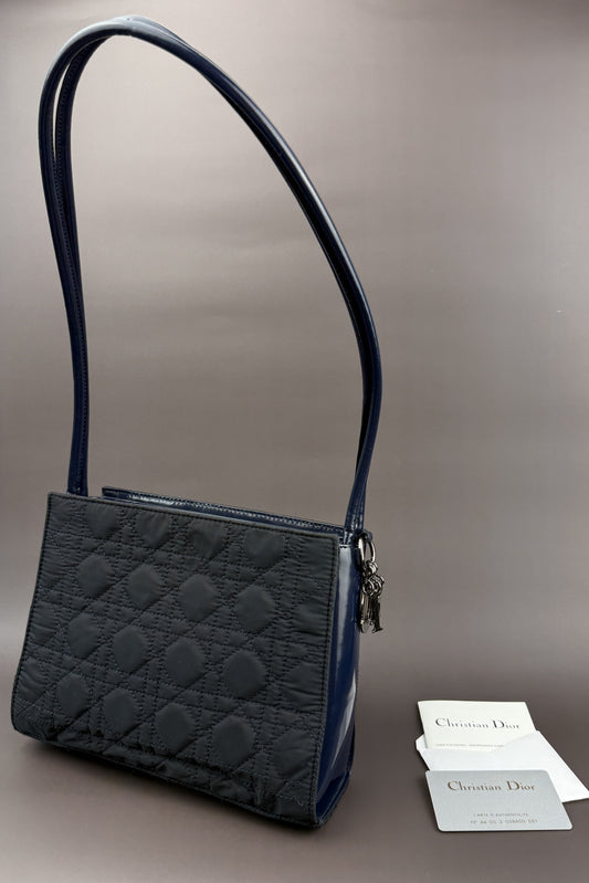 sac Christian Dior porté épaule en toile bleu marine